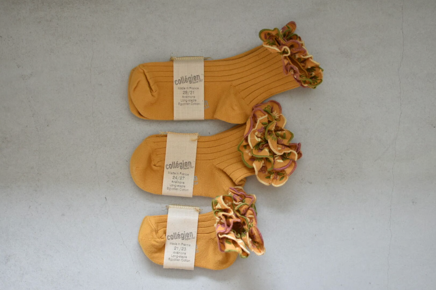 Anémone_Embroidered Ruffle Ribbed Ankle Socks_Curcuma (Last.1)