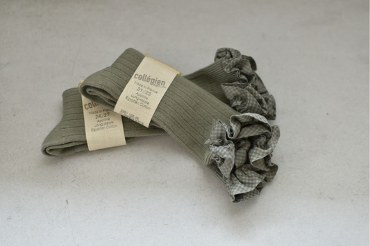 Apolline_Gingham Ruffle Ribbed Knee-high Socks_Sauge