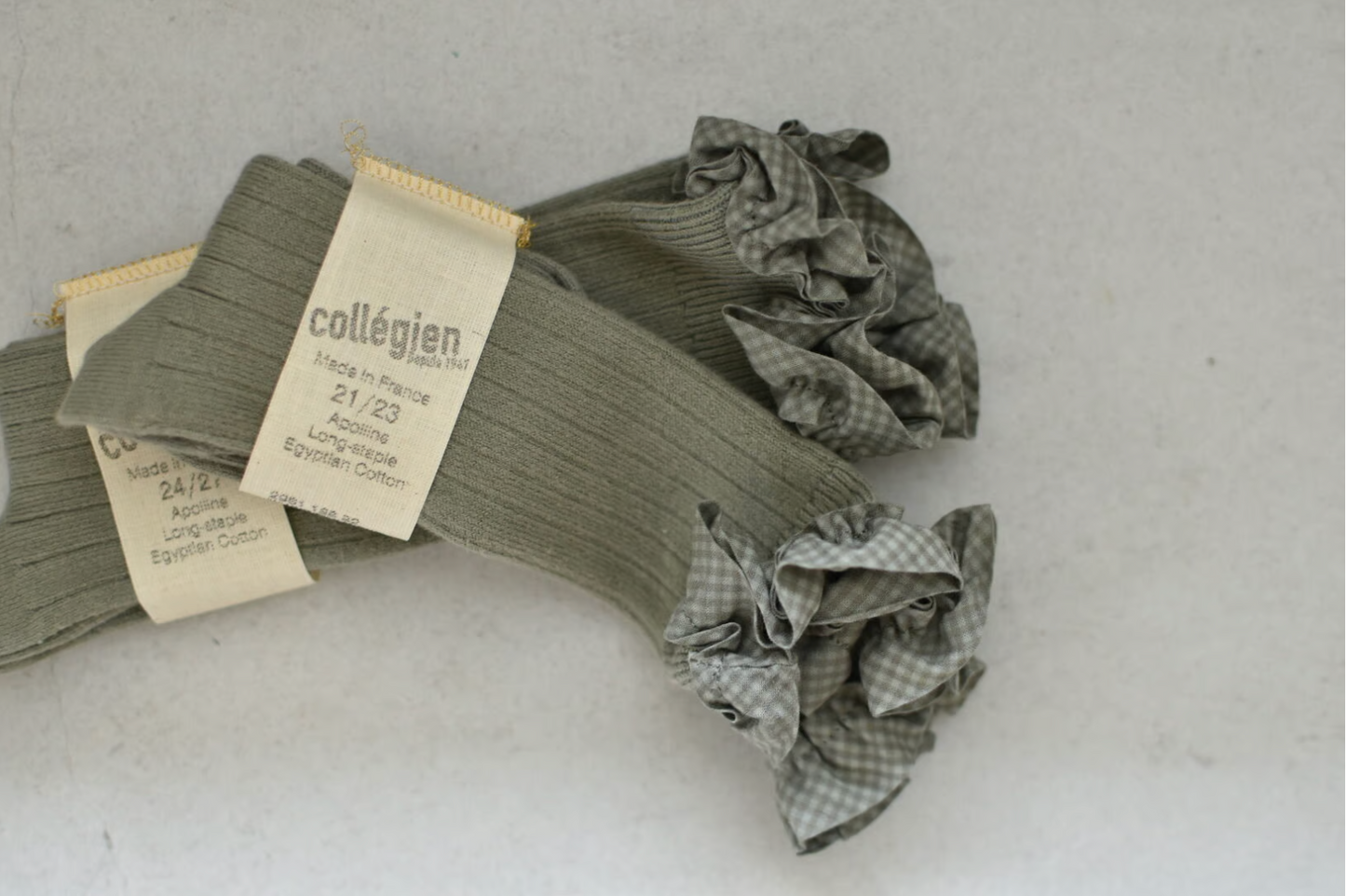 Apolline_Gingham Ruffle Ribbed Knee-high Socks_Sauge