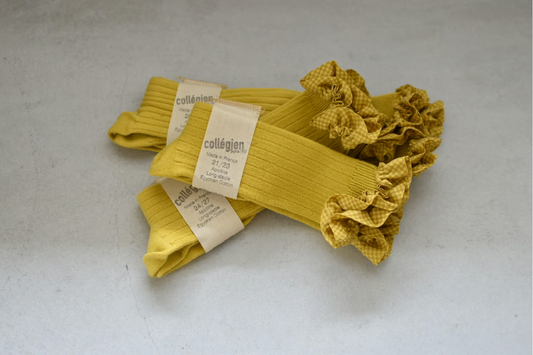 Apolline_Gingham Ruffle Ribbed Knee-high Socks_Kiwi Doré