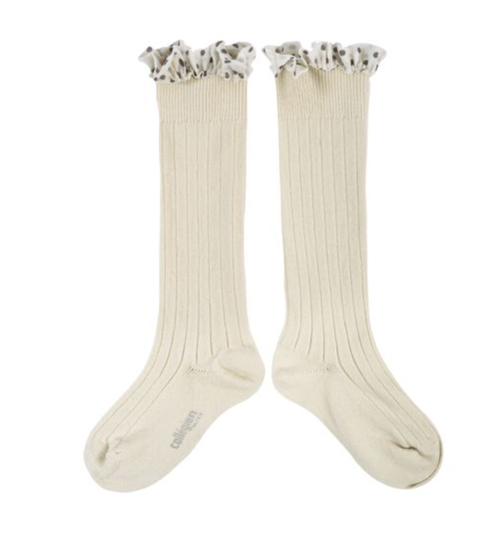 Maud_Polka Dots Ruffle Knee-high Socks_Doux Agneaux