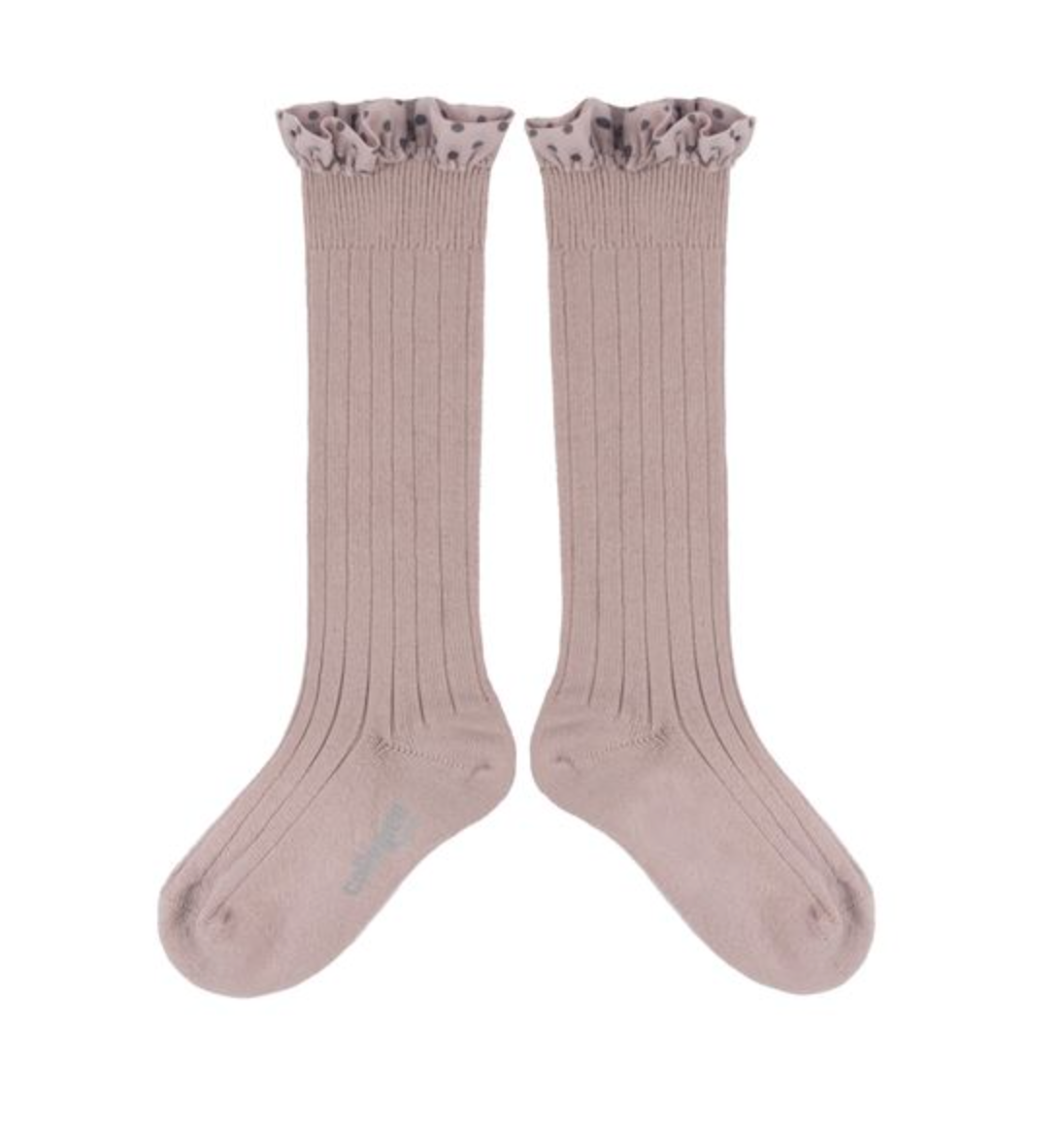 Maud_Polka Dots Ruffle Knee-high Socks_Vieux Rose