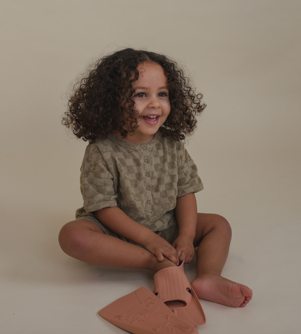 Dusky Checkerboard Terry Beach Romper