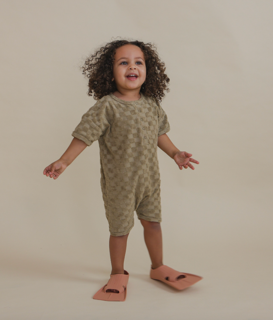 Dusky Checkerboard Terry Beach Romper
