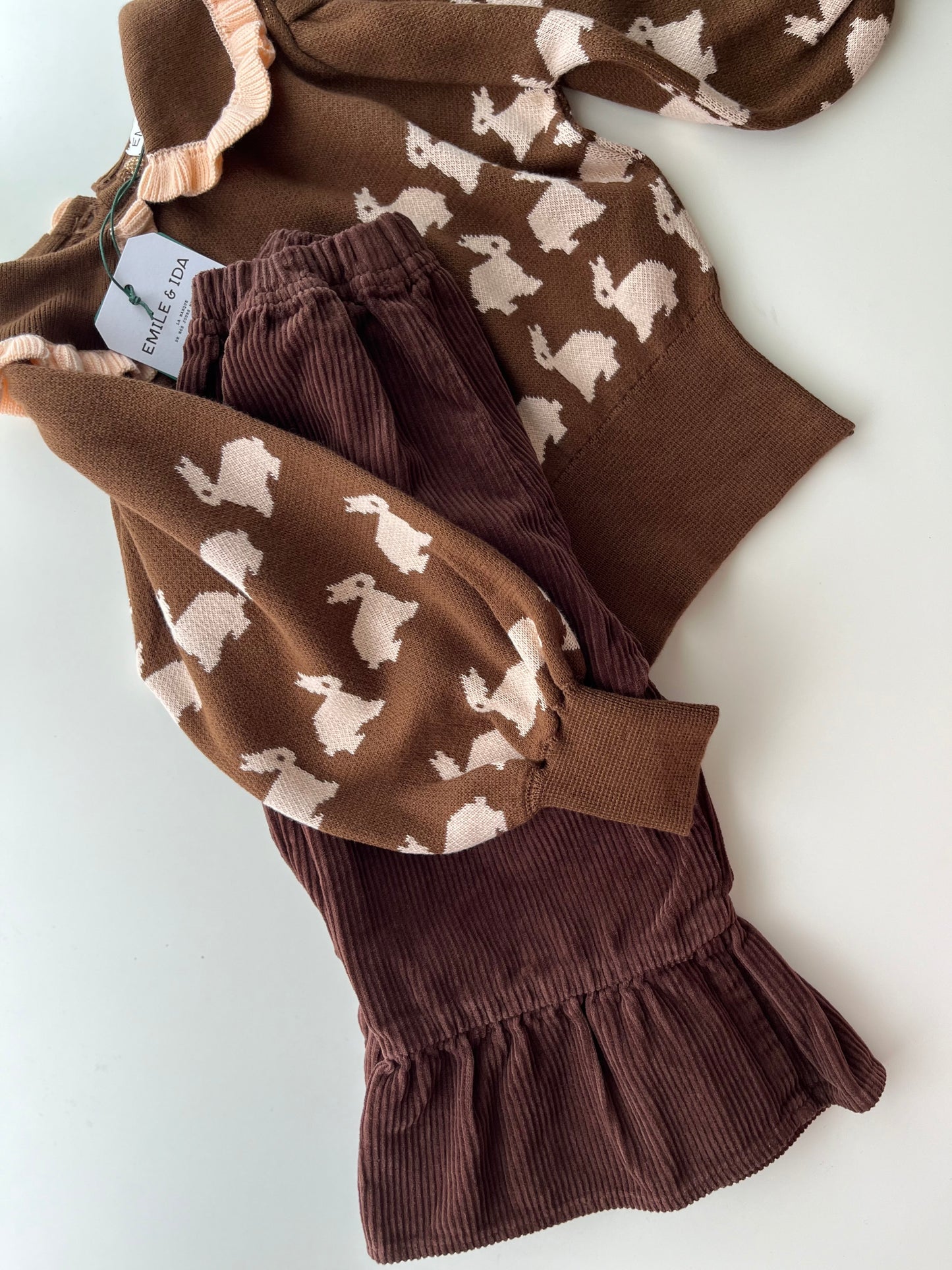 PANTALON VELOURS BAS VOLANT_CACAO ( Last.1 )