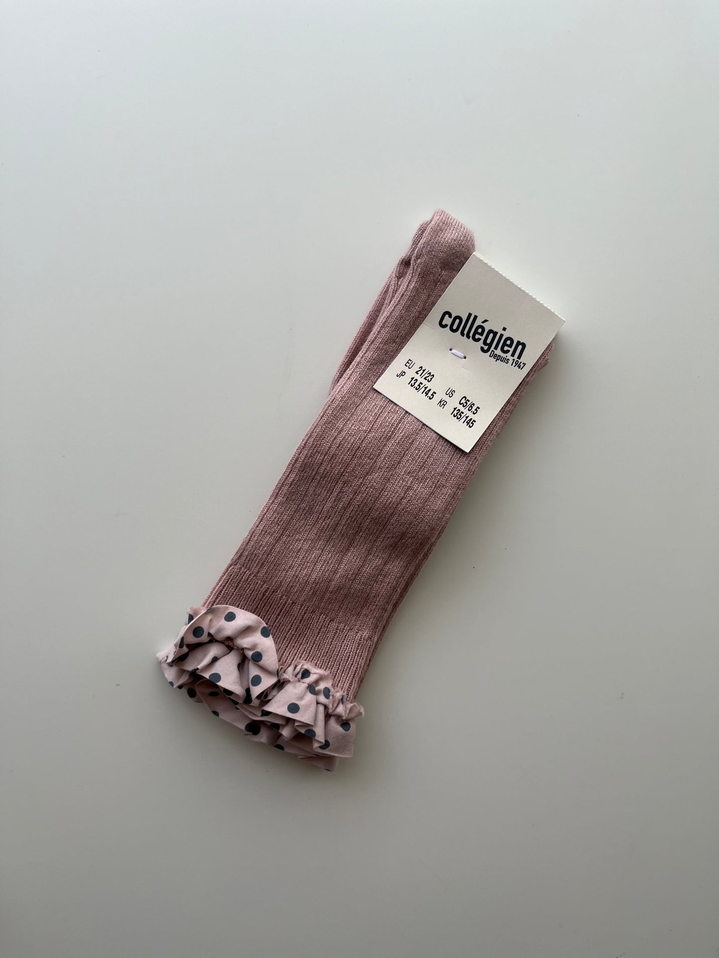 Maud_Polka Dots Ruffle Knee-high Socks_Vieux Rose