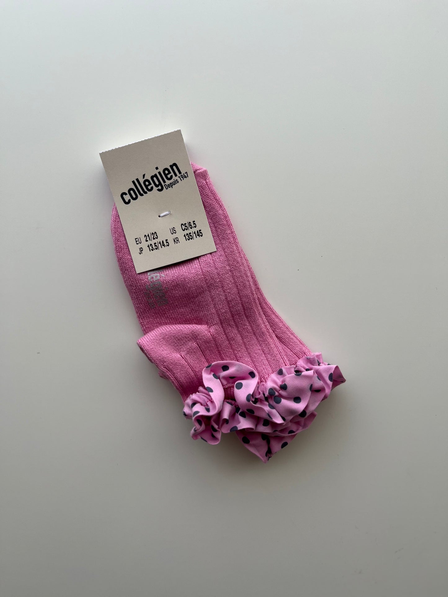 Emilie_Polka Dots Ruffle Ankle Socks_Rose Bonbon