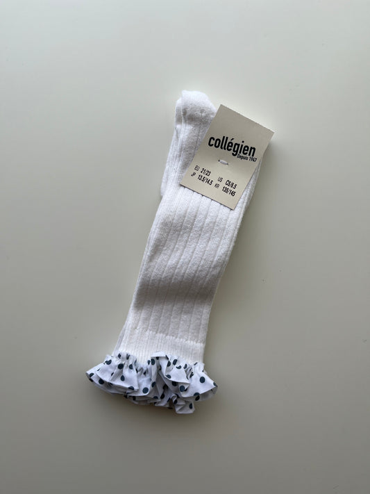 Maud_Polka Dots Ruffle Knee-high Socks_Blanc Neige