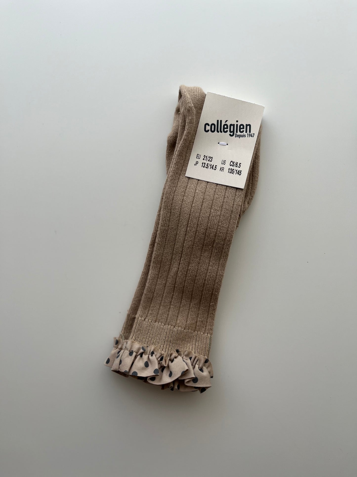 Maud_Polka Dots Ruffle Knee-high Socks_Petite Taupe