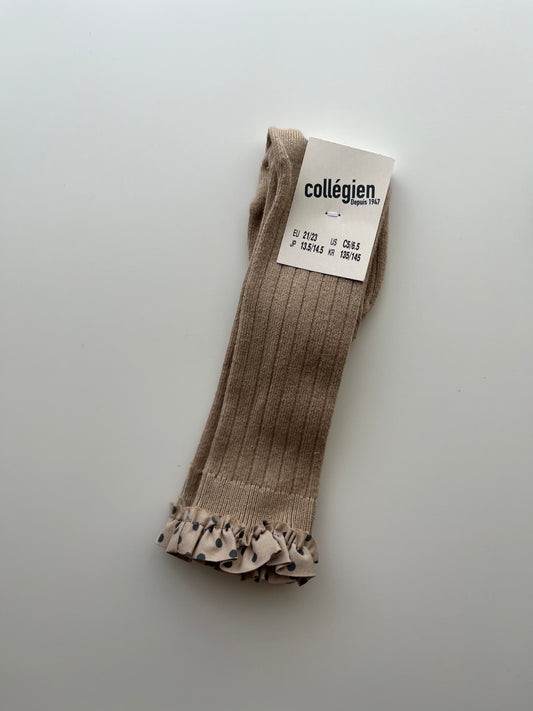 Maud_Polka Dots Ruffle Knee-high Socks_Petite Taupe
