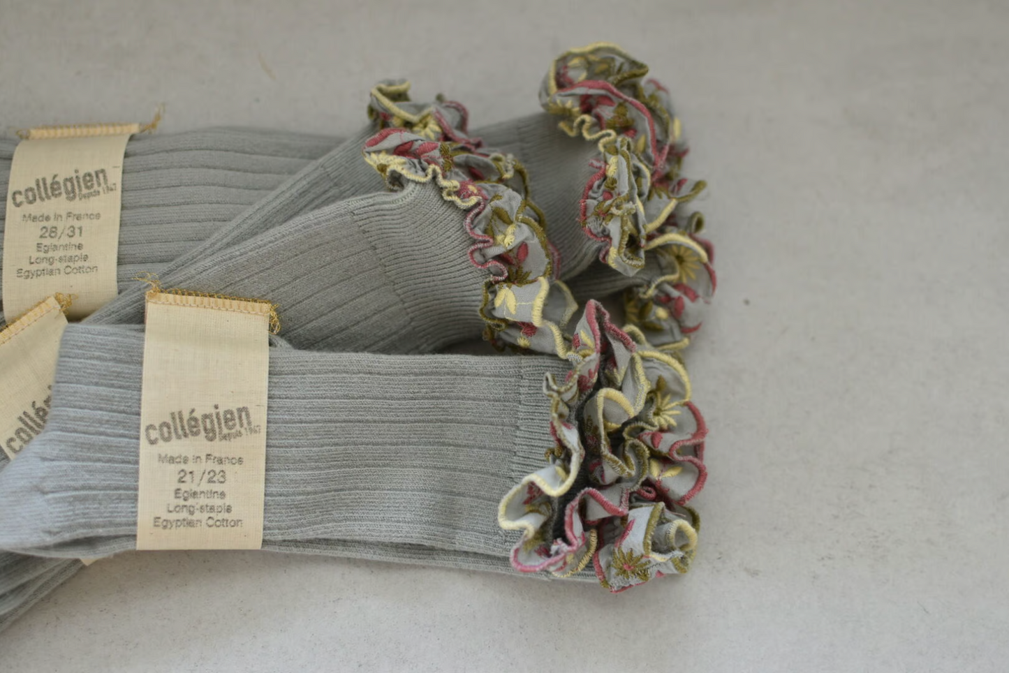 Eglantine_Embroidered Ruffle Ribbed Knee-high Socks_Aigue Marine