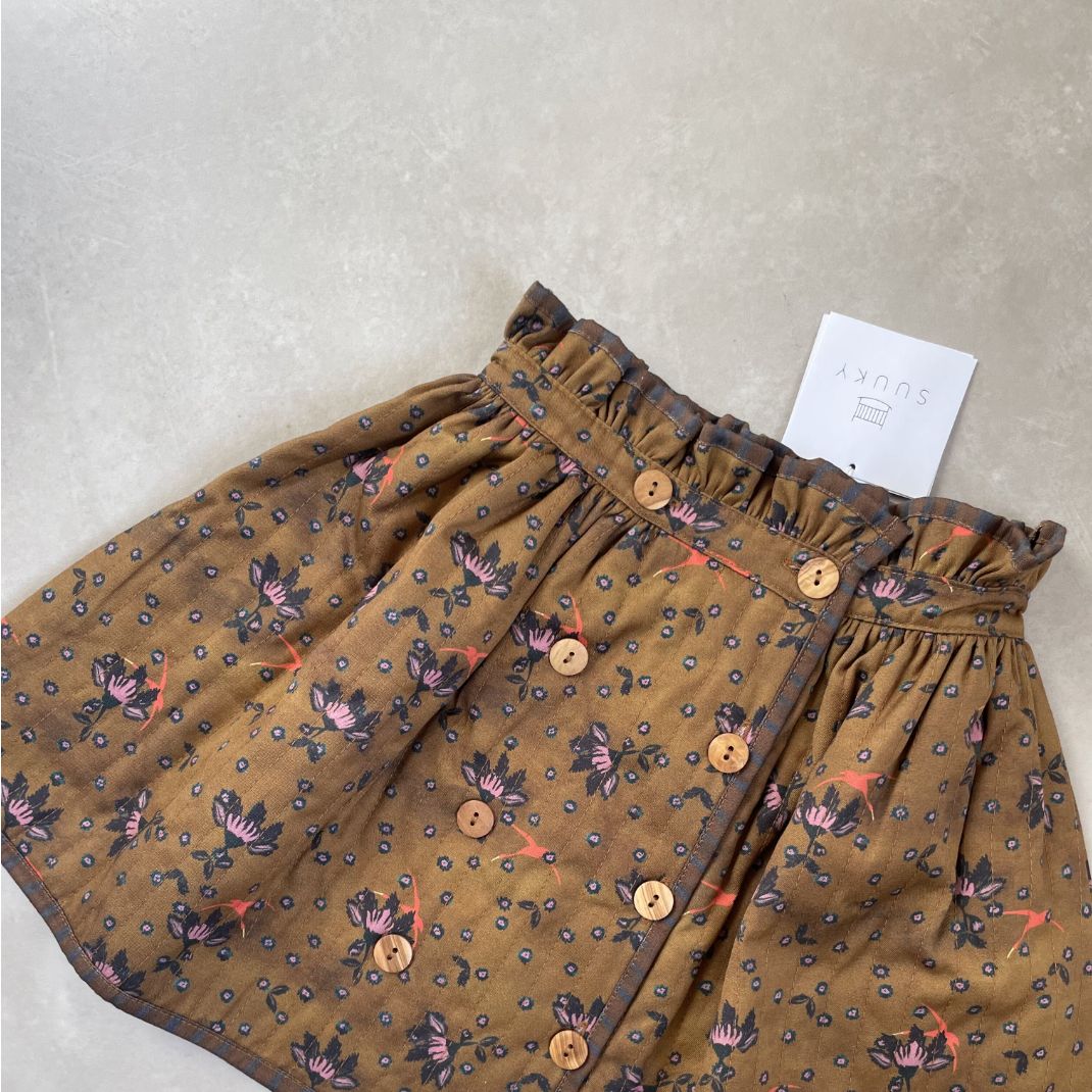 Soft Cotton Padded Mini Skirt_Flowers &amp; Birds Print