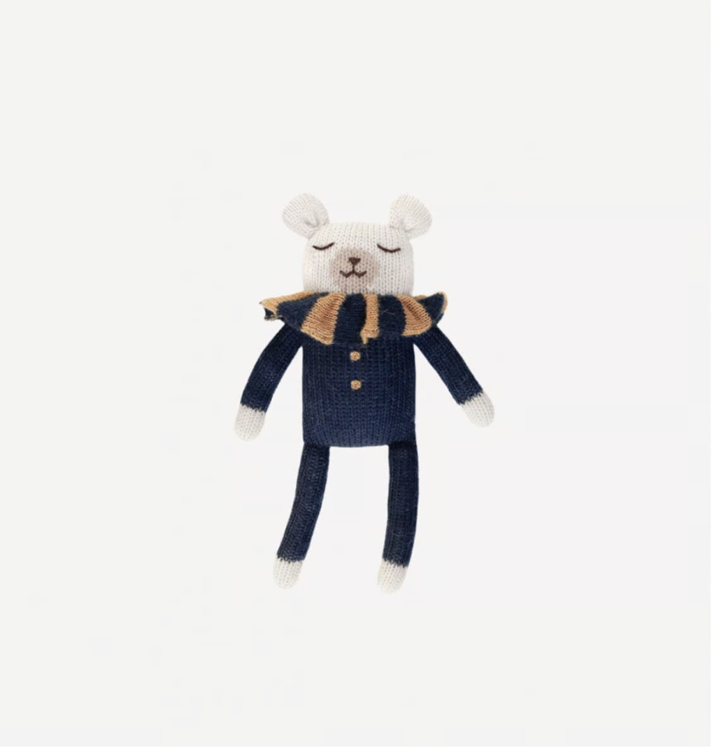 Polar bear knit toy_navy striped collar
