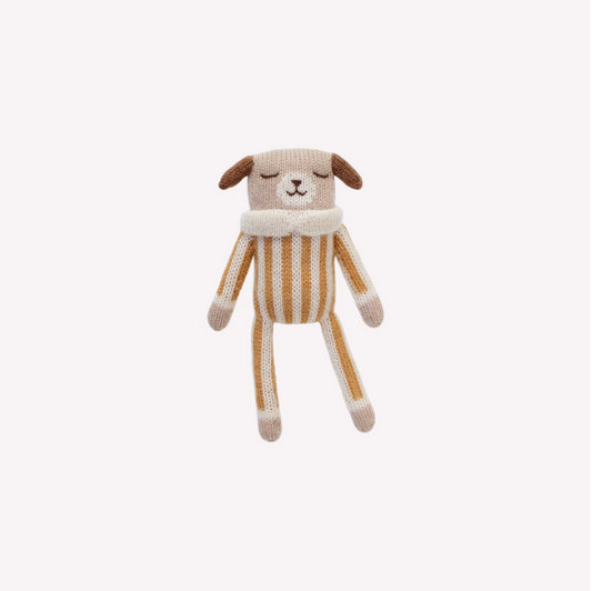 Puppy knit toy_ochre striped jumpsuit