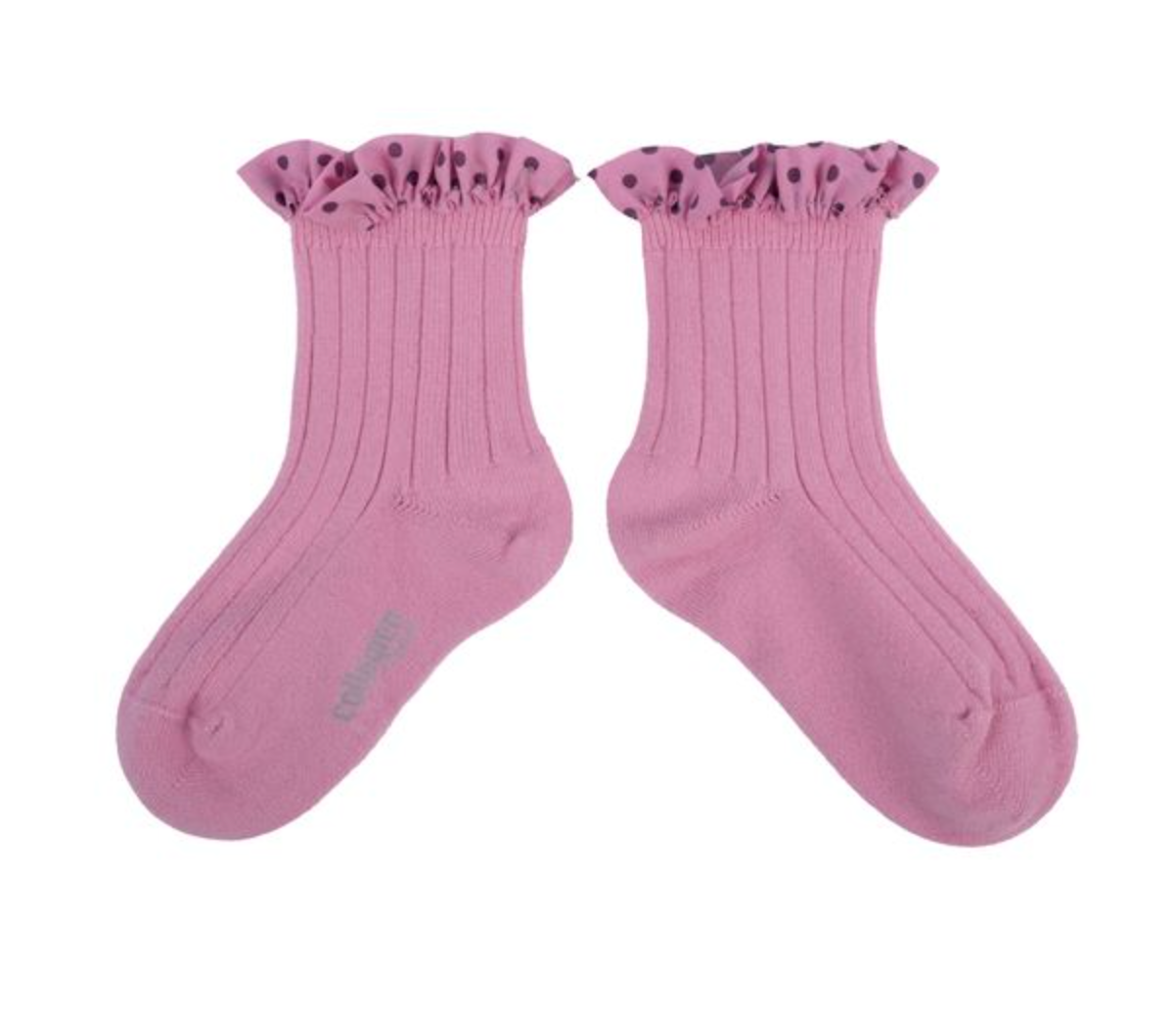 Emilie_Polka Dots Ruffle Ankle Socks_Rose Bonbon