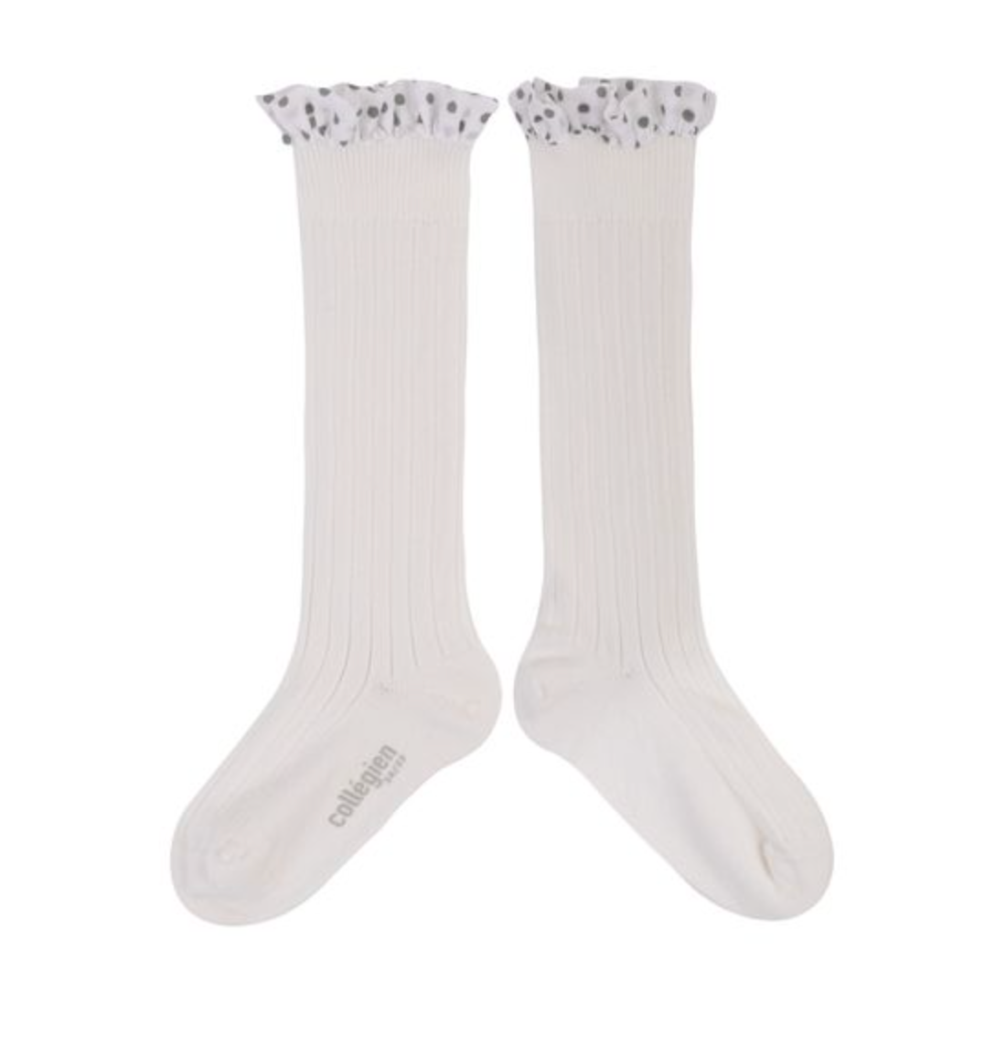 Maud_Polka Dots Ruffle Knee-high Socks_Blanc Neige