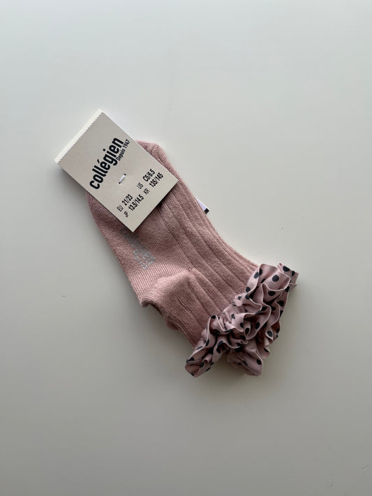 Emilie_Polka Dots Ruffle Ankle Socks_Vieux Rose